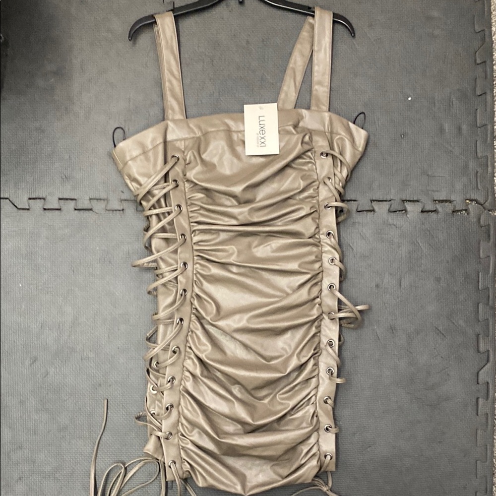 Forever 21 Cream Bodycon Mini Dress Square Neck